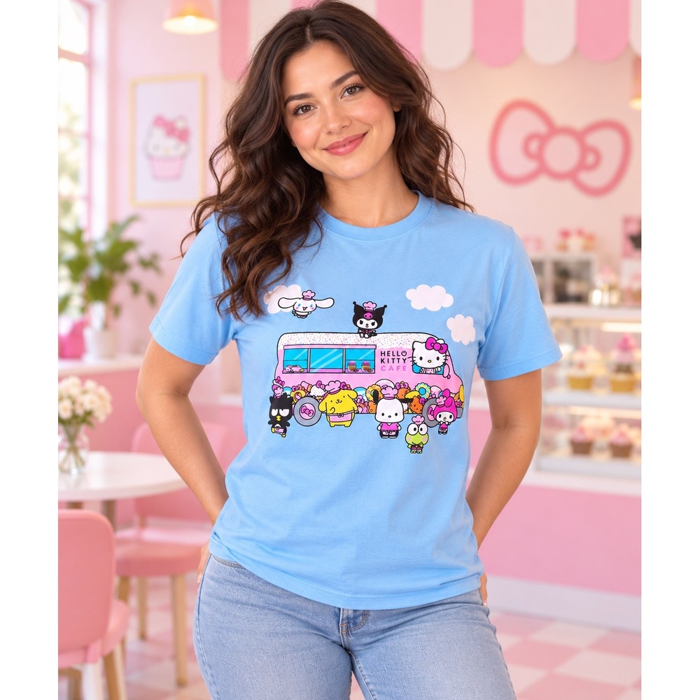 NWT Sanrio Hello Kitty Cafe Truck Blue Graphic T-Shirt Size L